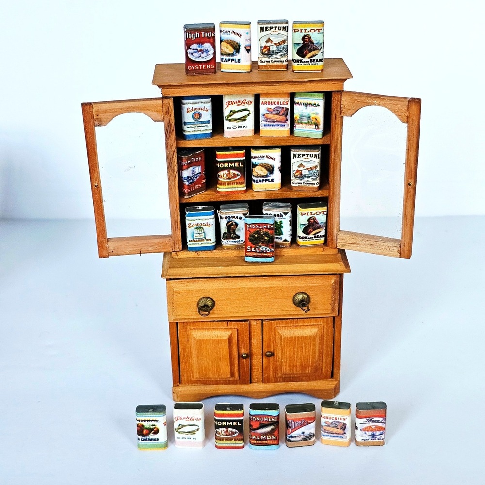 Vtg Dollhouse Miniature Canned Goods 24pc Set Pantry Food 1:12 Scale Accessory